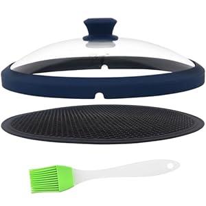 Glass Microwave Cover for Food 10.5 Inch Microwave Splatter Cover With Easy Grip Meteorite Shape Handle Microwave Cover Glass Guard Lid Vented Edge Plate Cover for Heating Food (Dark Blue)