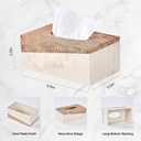 Rectangular Natural Travertine and Rustic Wood Textures Tissue Box Cover for Bathroom,Livingroom,Bedroom, Hand-Made Resin Wood Inlaid Travertine Tissue Box Holder,10 x 5.7 x 4.5 in