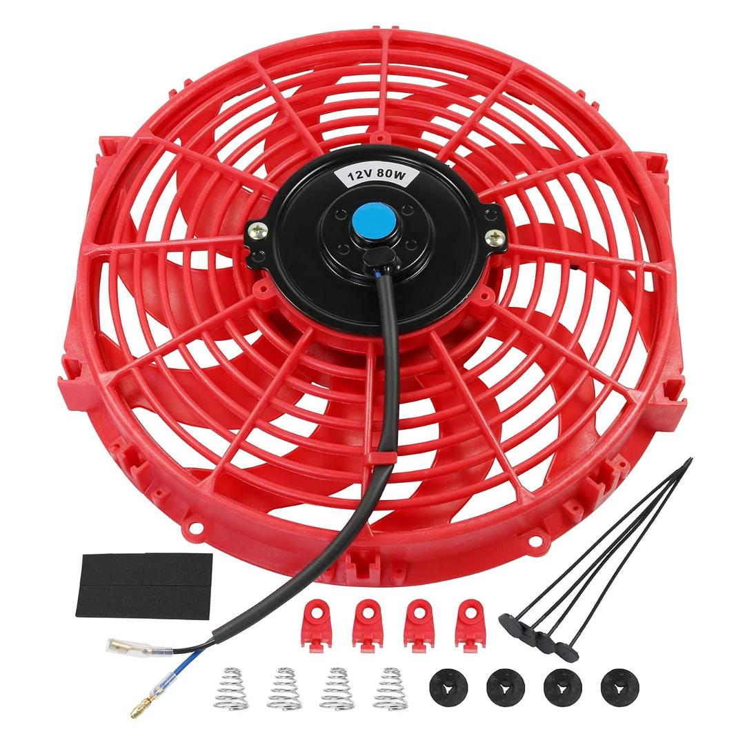 JDMSPEED New Universal 12V Engine Cooling Fan Slim Pull Push Racing Electric Radiator Red 12"