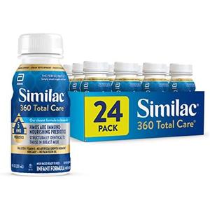 Similac 360 Total Care Infant Formula, Has 5 HMO Prebiotics, Our Closest Prebiotic Blend to Breast Milk, Non-GMO, Baby Formula, Ready to Feed, 8-fl-oz Bottle, Pack of 24, Best By: 08/01/2025