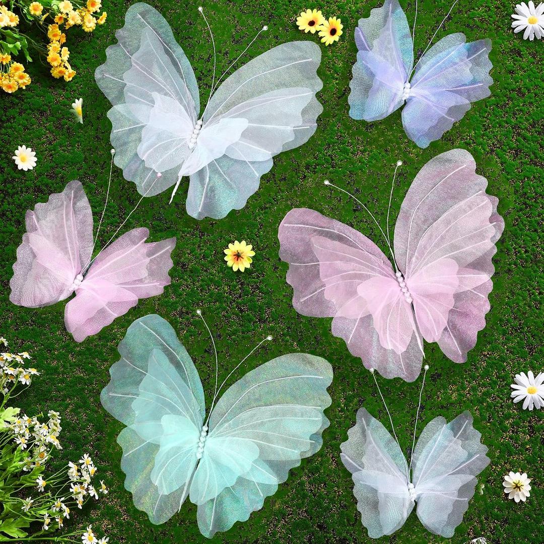 Geelin 6 Pcs Large Pastel Butterfly Decorations Mariposas Grandes para Decoracion 20 Inch 12 Inch Colorful 3D Silk Butterflies Decor for Baby Shower Birthday Party Wedding Decor, Assorted Color