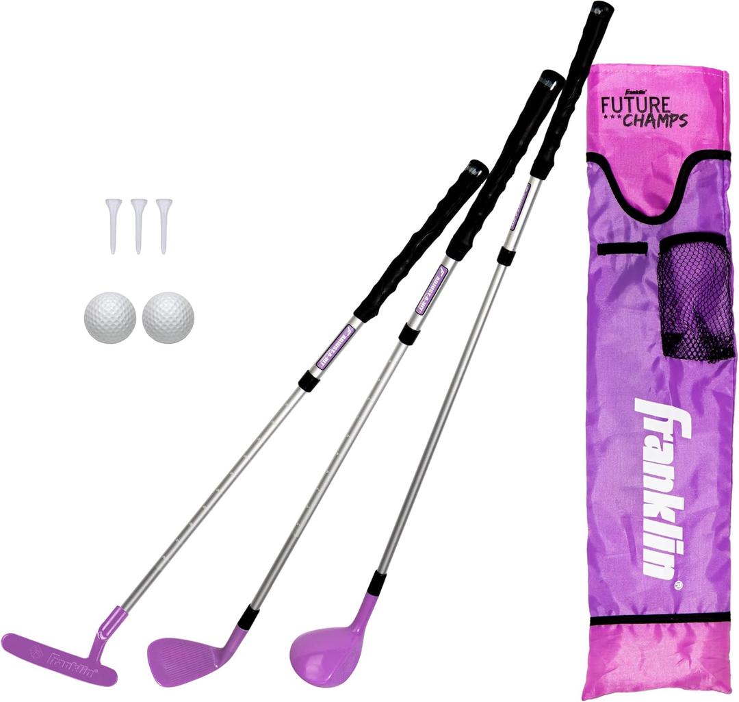 Franklin Sports Kids Golf Set - Youth Adjustable Plastic Golf Club Set - Kids Plastic Golf Set with Bag & Balls - Adjustable Length Clubs for Toddlers - Pink