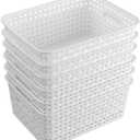 6-Pack White Storage Plastic Baskets, Plastic Weave Basket for Organizing