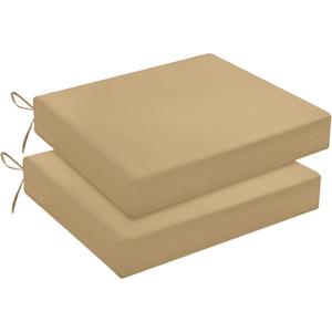 downluxe Outdoor Chair Cushions Set of 2 for Patio Furniture, Water-Resistant Square Corner Patio Chair Cushions with Ties, High Density Foam Outdoor Seat Cushion, 18.5" X 16" X 3", Khaki