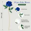 INSPRING 50 PCS Blue Roses Artificial Flowers with Long Stems | Real Looking, Fake Roses, Silk Flowers, DIY Bouquet, Wedding Party Celebration Home Bridal Decoration Gift, for Her Wife