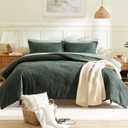 Geniospin Full Comforter Set, Bed in a Bag Sage 7-Pieces, All Season Comfortable Seersucker Bedding with Comforter, Pillow Sham, Flat Sheet, Fitted Sheet and Pillowcase (Dark Green, 80"x90")