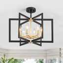 Black and Gold Chandelier 6-Light, Dining Room Light Fixture Geometric Metal Modern Chandelier Lighting for Kitchen Island Living Room Entryway, 20 Inch Pendant Lighting Hanging Ceiling Lamp