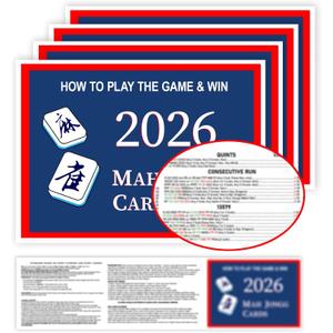 Mahjong Cards 2026, 4 PCS Mah Jongg Cards Large Print, Easy to Read Mah Jong Rule Guide Mahjong Accessories and Gifts for Women Man Mahjong Beginners