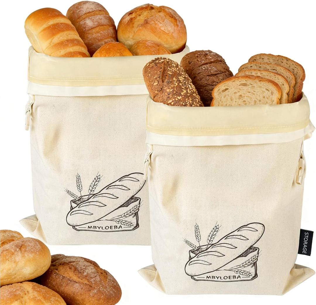 Washable Sourdough Bread Bags for Homemade, Hybrid Set (1 Beeswax + 1 TPU Freezer Bag), Reusable Beeswax Bread Bags for Sourdough, TPU Lining, Freezer Sourdough Container, Reusable Food Storage Bag