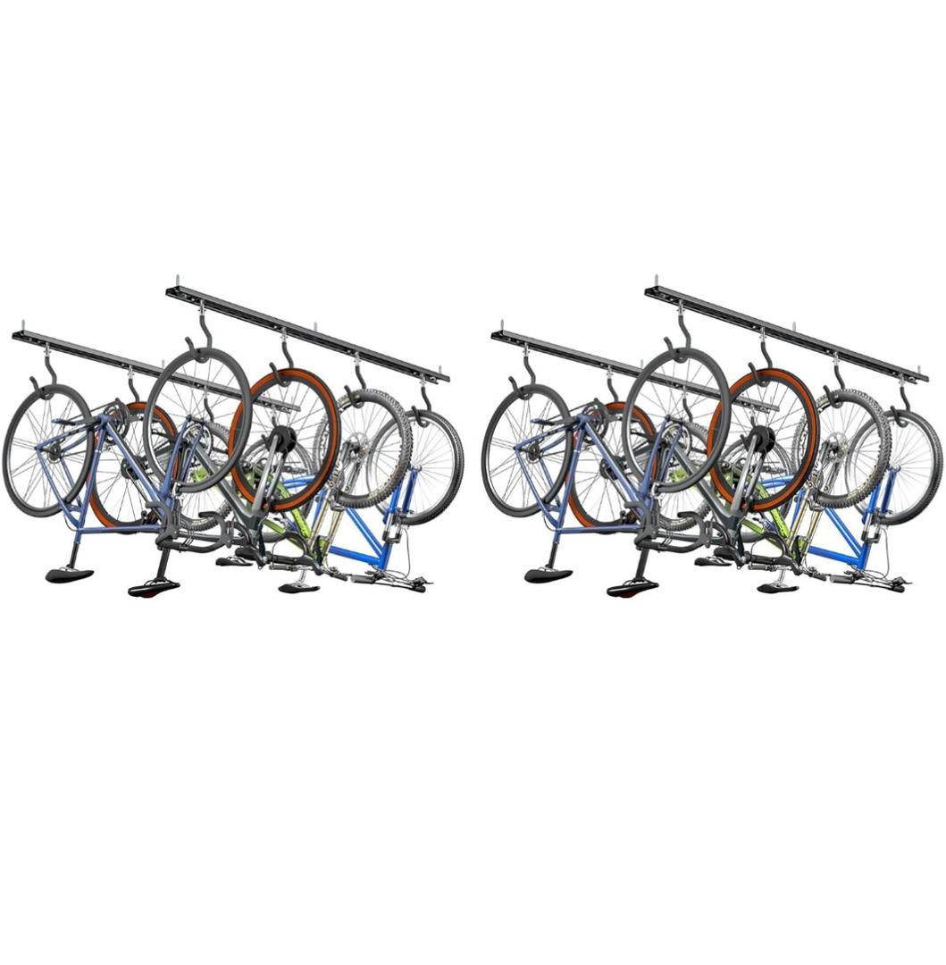 LXVOOEE Bike Ceiling Mount for Garage with 12Pcs Adjustable Rubber Coated Hooks, Ceiling Bike Hangers for Garage Bike Rack Indoor Bicyle Storage Rack, Holds Up to 1056lbs, 6-12 Bikes