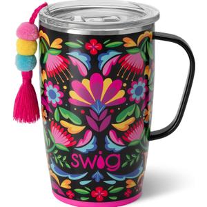 Swig Life 18oz Travel Mug, Lightweight Insulated Tumbler with Handle and Lid, Cup Holder Friendly, Dishwasher Safe, Stainless Steel, Travel Coffee Cup (Caliente)