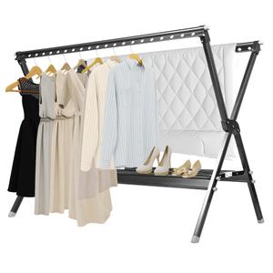 SERdeerCH 54-90.5 Inches Clothes Drying Rack,Foldable Laundry Clothes Drying Rack, Indoor Outdoor, Shoes Heavy Duty Garment Rack, with Windproof Hooks, Black