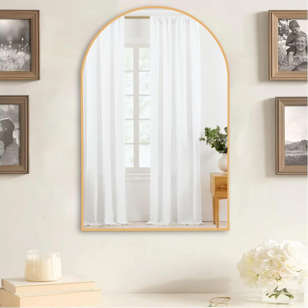 NeuType 36"x24" Arched Wall Mirror, Small Full Length Mirror Hanging or Leaning Against Wall, Dressing Mirror Make-up Mirror for Living Room, Bedroom, Bathroom, Aluminum Alloy Thin Frame, Gold