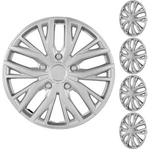 15 Inch Universal Hubcaps Wheel Covers, Snap-On Wheel Rim Covers for Cars and SUVs, Compatible with Most Steel Wheels, Set of 4 (Silver)