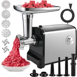 Electric Meat Grinder, [3200W Max] Meat Grinder Heavy Duty for Home Use, Sausage Stuffer with 2 Blades, 4 Grinding Plates, 3 Sausage Tubes, Kibbe Kit, Stainless Steel (Black)