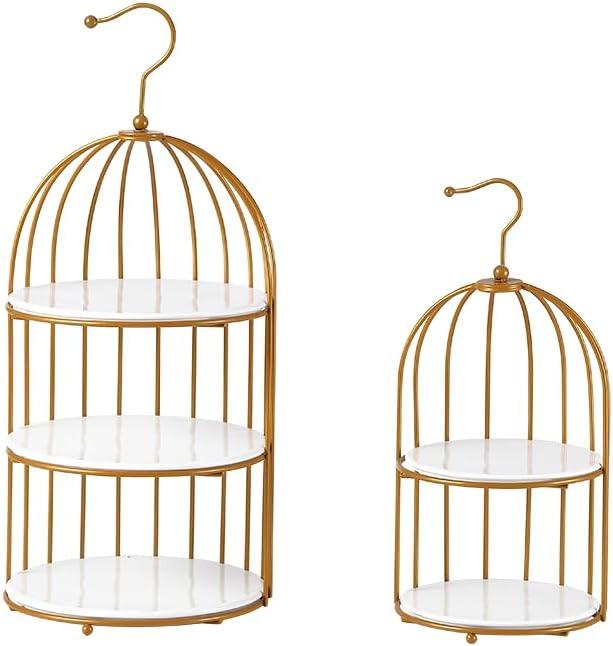 Gold Bird Cage Cupcake Stand Set, 2-Piece 3-Tier and 2-Tier Acrylic Dessert Display Trays, Metal Serving Stands for Wedding, Birthday, Baby Shower, Tea Party and Buffet Table Decor