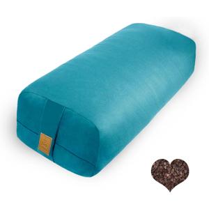 Organic Buckwheat Bolster (24X10.5X5.5 in) Supportive Rectangular Meditation Pillow 100% Cotton Cover Yoga Pillow (Cyan Blue)