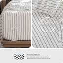 MooMee Fitted Bottom Sheet Only 100% Washed Cotton Linen Like Textured Breathable Durable Soft Comfy Deep Pocket Fits Mattress up to 17" (White Dark Grey Wide Stripes, Queen)