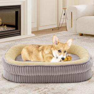 Orthopedic Dog Bed for Medium Dogs Breeds, High Density Egg Crate Foam Dog Sofa Beds, Oval Kennel Bed, Pet Couch Bed with Four Sided Bolster, Removable Washable Cover & Non-Slip Bottom (30"L x 24"W x 6.5"Th, Gray)