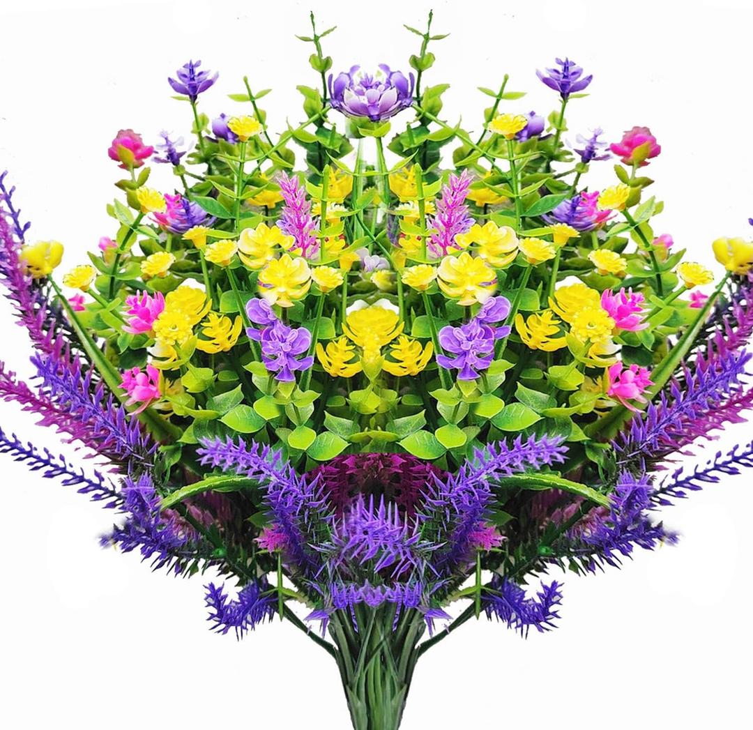 Artificial Flowers Outdoor, 6Pcs Faux Artificial Plants UV Resistant Plastic Flower Bulk for Hanging Planter Porch Window Home Wedding Fall Summer Decor