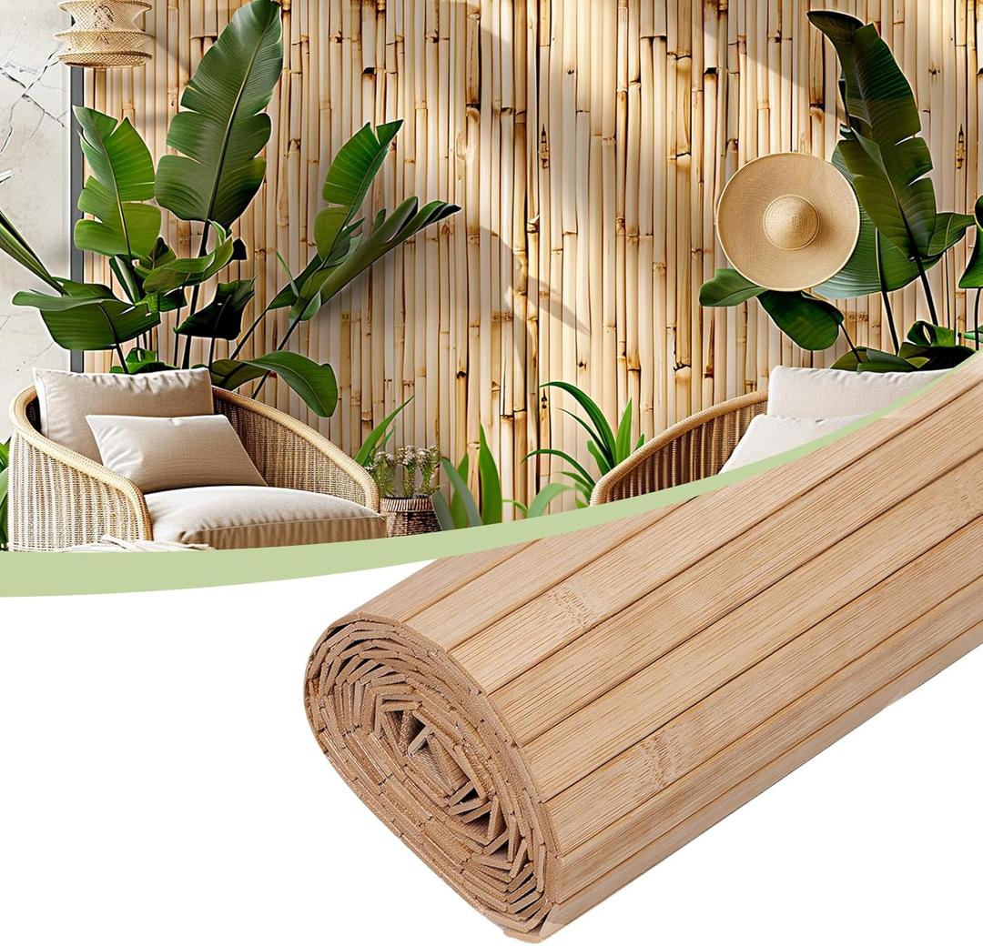 Bamboo Wall Panels for Interior Decor(48"H x 96"L)Natural Wainscoting Panels Wall Paneling for Living Room, Tiki Bar, Kitchen, Ceiling Tiles, Pole Wrap Wood Roll, Bedroom