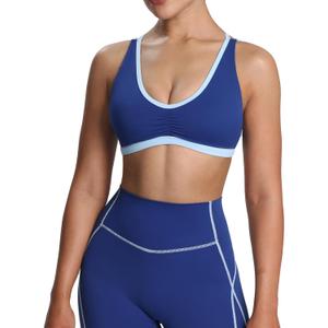 Aoxjox Women's Workout Fitness Rory Ruched Sports Bras Yoga Crop Tank (Medium, Bellwether Blue/Airy Blue)