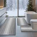 BSICPRO Bathroom Rugs Sets 3 Piece, Toilet Rugs U-Shaped Contour Bath Mat Set, Large Striped Non Slip Absorbent Chenille Shower Mat, Gray (22"x59"+ 20"x32"+U Shape 20"x24", Grey)