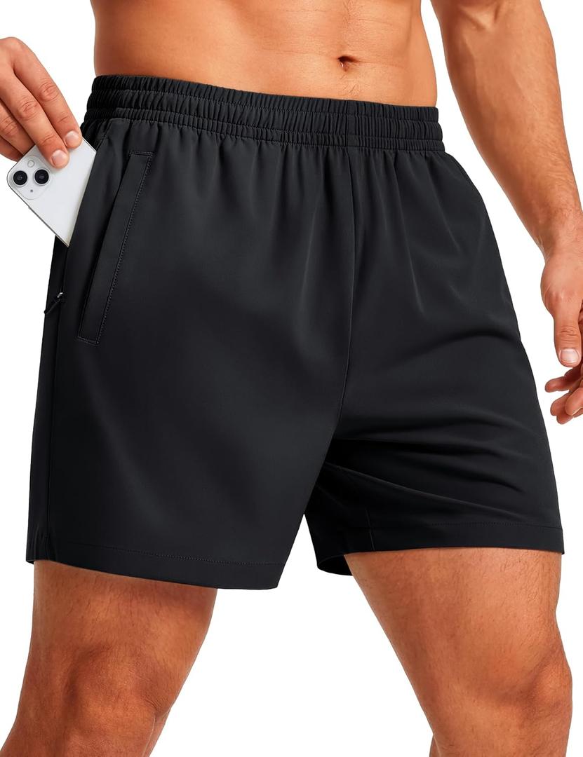 MAGCOMSEN Men's Athletic Shorts 5" Quick Dry Lightweight Linerless Gym Workout Hiking Shorts with Zipper Pockets, Large, Black
