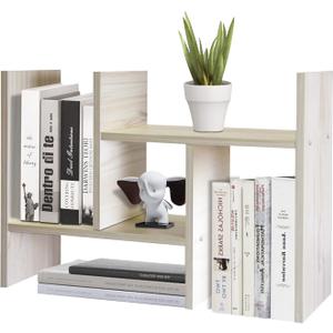 TY ARTS & CULTURE - Expandable Wood Desktop Storage Organizer Multipurpose Desk Bookshelf Display Shelf Rack Counter Top Bookcase for Office Home | Natural Beige