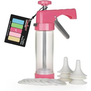 Cambom Clear Cookie Press Gun Kit with 16 Discs and 6 Icing Tips for DIY Biscuit Maker and Decoration Red