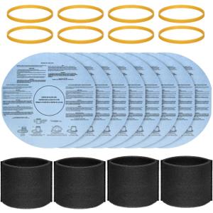 20-Piece 90107 Paper Disc Filter and 90585 Foam Sleeve Filter Kit Compatible with Shop-Vac VacMaster Genie 5-Gallon+ Wet/Dry Vacuums includes 8 Paper Disc Filters 8 Retaining Bands and 4 Foam Sleeves