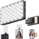 Conference Lighting Dual-Sided, Stepless Dial Adjustment, 3000mAh Rechargeable, Portable Clip-on Design for Phone, LED Light for Zoom Meeting, Live Streaming, Remote Work & Recording