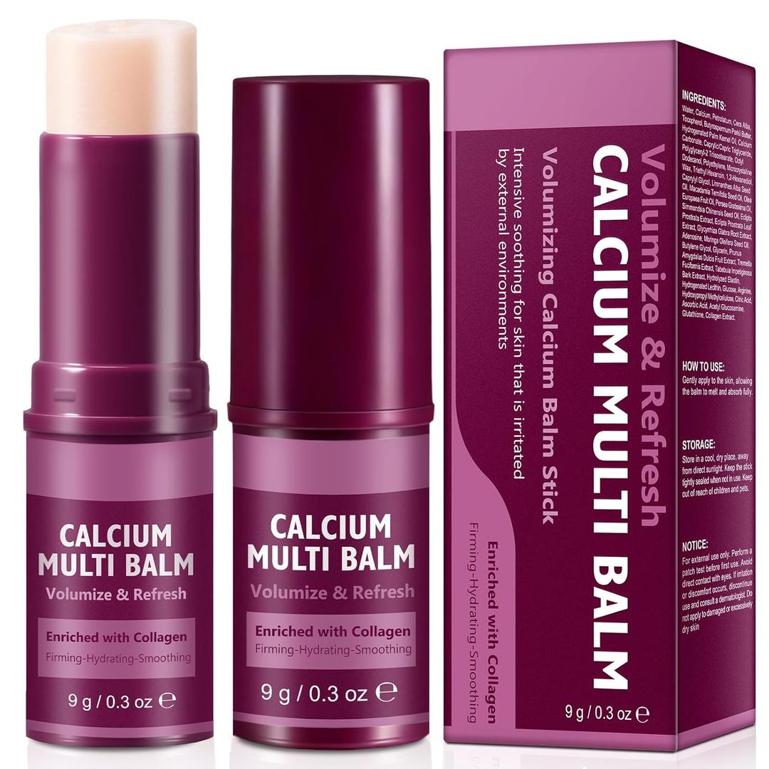 2PCS Calcium Multi Balm Stick, Calcium Volume Multi Balm Stick, Firming, Hydrating & Smoothing Collagen Moisturizing Stick for Eyes, Face & Neck (1 Count (Pack of 2))