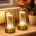 Rechargeable Table Lamp Cordless, 3 Color | Crystal | Stepless Dimming, for Bedroom, Cafe, Camping, Bar, Dining Table, Restaurant, Gold (2 Pack)