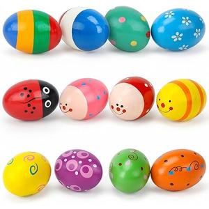 POPLAY 12PCS Wooden Egg Shakers, Musical Instruments for Babies Hand Maracas for Kids Easter Basket Stuffers Percussion Musical Eggs