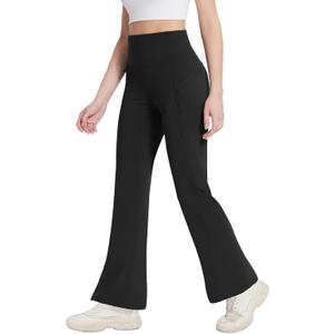 baleaf Women's Fleece Lined Leggings Water Resistant Winter Pants Thermal Warm Flare High Waist Bootcut for Outdoor Hiking (X-Large, Black)