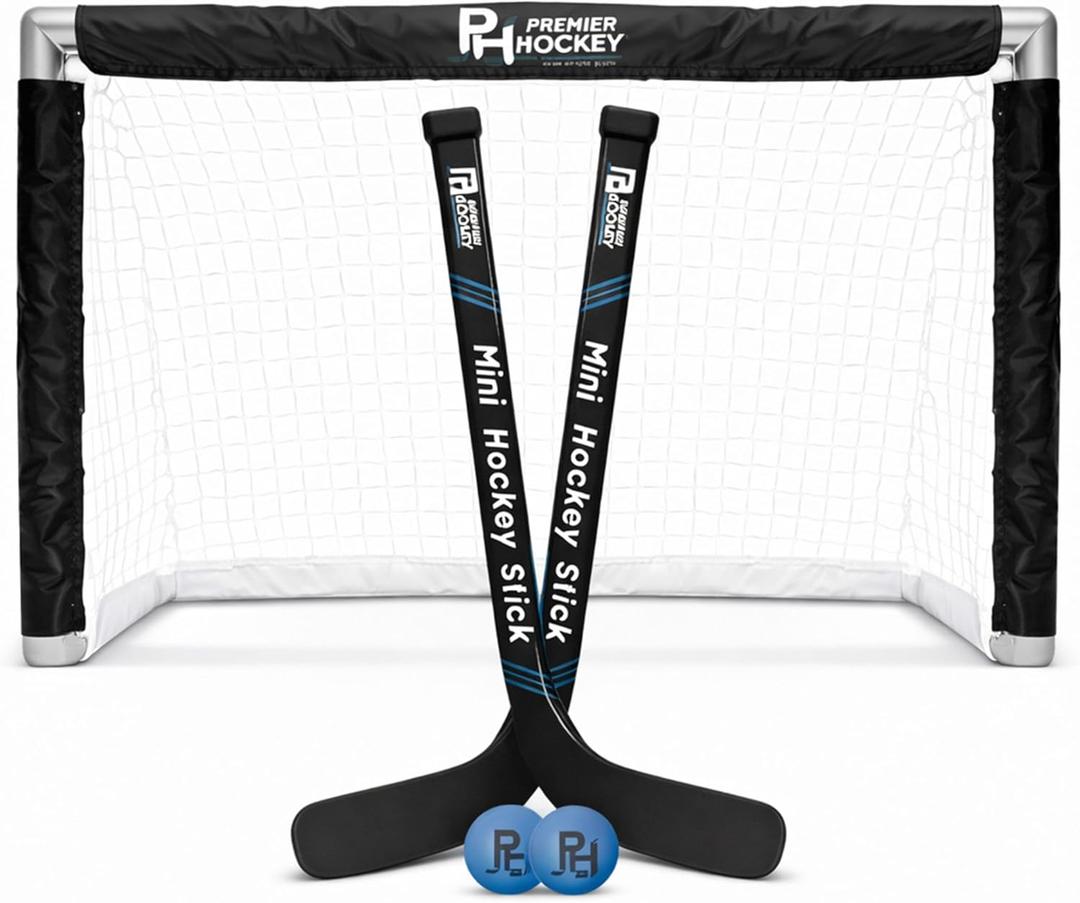 Premier Sports  Knee Hockey Set  Complete 2-Player Indoor Kit with (1) Mini Goal, (2) Mini Sticks, and (2) Foam Balls
