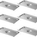 1/3 Size Slotted Steam Table Pan Cover with Handle, 6-Pack Hotel Pan Lids,Anti-Jam Food Pan Cover, Catering Food Cover for Stainless Steel Metal Tray Set