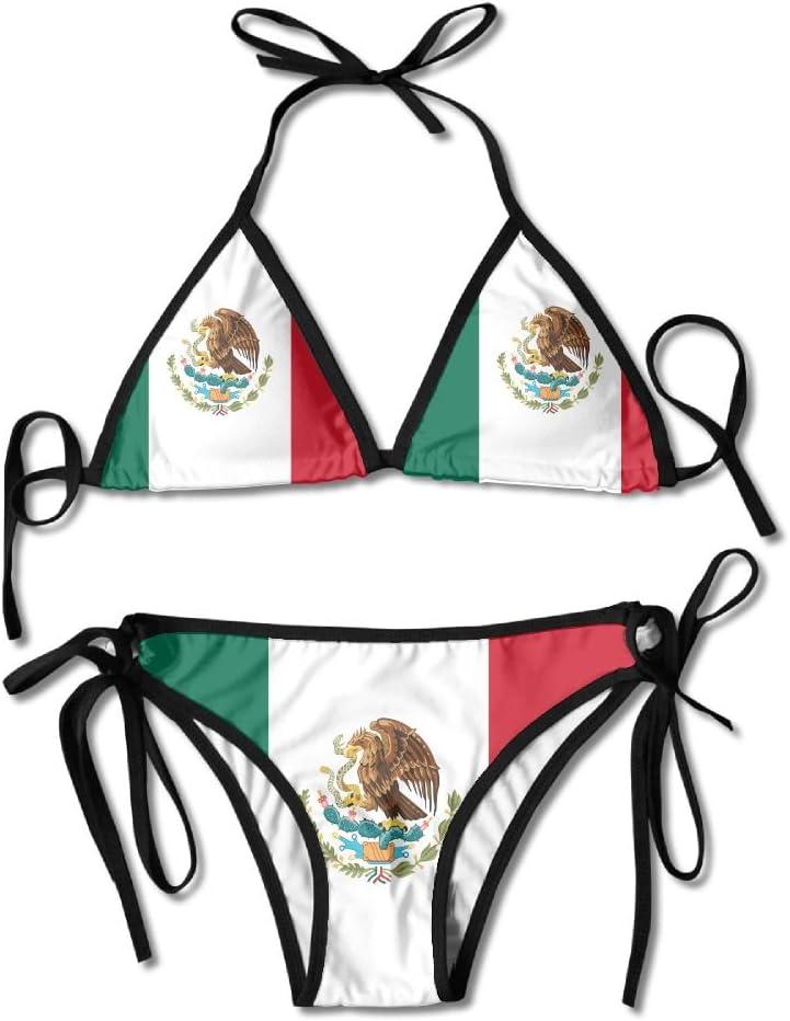 Flag of Mexico Sexy Boxing Bikini Women Halterneck Top and Set Swimsuits Beach Swimming, Black, One Size
