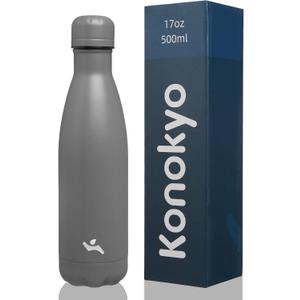 Konokyo Insulated Water Bottles,17 oz Double Wall Stainless Steel Vacumm Metal Flask for Sports Travel,Gray