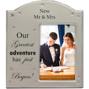 MIMOSA MOMENTS Silver Metal Wedding Photo Frame,4X6 Mr. and Mrs. Picture Frame for Couples, Display on Tabletop