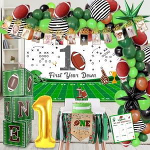 First Year Down Birthday Party Decorations Football Birthday Party Decorations Balloon Arch Kit 3Pcs ONE Balloon Boxes First Birthday Photo Banner HighChair Banner