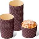 5" Panettone Paper Cups, 25 Pack Heat Resistant Easter Bread Disposable Baking Cups, Large Paper Baking Cups, Kulich Molds for Baking (Brown)