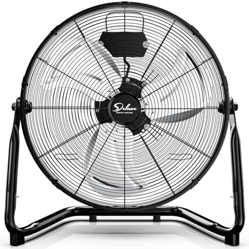 Simple Deluxe 12 Inch 3-Speed High Velocity Heavy Duty Metal Industrial Floor Fans Quiet for Home, Commercial, Residential, and Greenhouse Use, Outdoor/Indoor, Black, 1-Pack