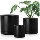 vancasso Ceramic Planters, Plant Pots for Indoor Plants, 6.25+8.25+10.25 Inch Ceramic Pots for Plants, Flower Pots with Drainage Holes (Black, 6.25+8.25+10.25 Inch)