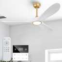 52 Inch Ceiling Fans with Lights and Remote, Dimmable 3 Blade Wood Outdoor Ceiling Fan for Patios Low Profile Modern Ceiling Fan with Light for Bedroom Living Room Indoor Gold White