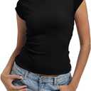 Women Summer Tops T-Shirts Crop Workout Short Sleeve Compression Shirts Cute Tight Basic Tops Tee, Size M