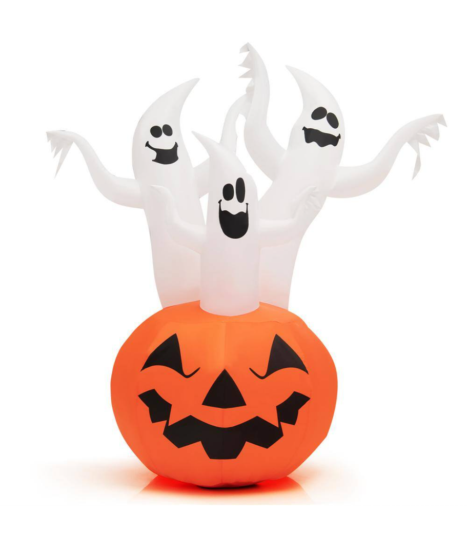 6 ft. Inflatable Halloween 3 White Ghosts with Pumpkin Decor with Rotating Lamp
