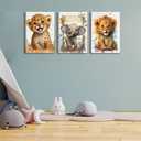 HKMXCD 3Pcs Baby Safari Animal Canvas Wall Art Jungle Watercolor Animal Wall Decor Picture Lovely Painting Artwork Kids Room Prints for Boy Girl Room Home decoration 16x24in