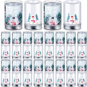 Jerify 36 Sets Christmas Plastic DIY Snow Globes Kit for Craft Adult Includes 36 Clear Snow Globe 3.1", 72 Mini Pine Tree with Base, 36 Miniature Snowman and Fake Snowflake for Table Home Xmas Decor